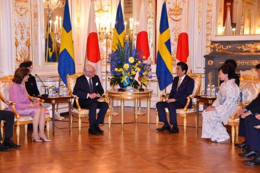 Meeting of T.M.the King  Carl XVI Gustaf,the Queen Silvia of the Kingdam of Sweden,the the Prime Minister Abe and Mrs.Abe in Sairan no Ma