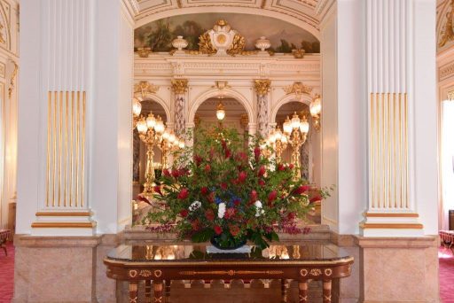 Flower arrangement of  Alpinia purpurata,the national flower of  Independent State of Samoa displayed in front of Sairan-no-Ma