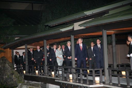 H.E. Mr. Christian Wulff, President of the Federal Republic of Germany with his delegation crossing the covered bridge.