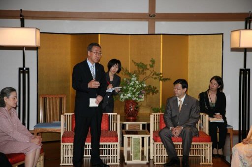 Mr. Ban Ki-Moon, Secretary-General of the United Nations making a speech at the welcome reception in Jyuraku no Ma.