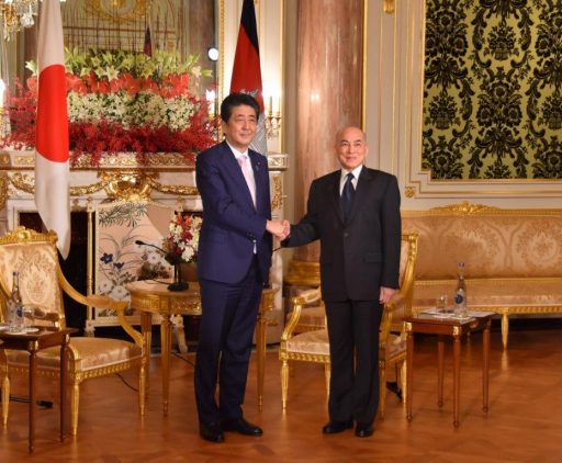 Prime Minister Abe meets with H.M. Preah Bat Samdech Preah Boromneath NORODOM SIHAMONI, King of Cambodia.