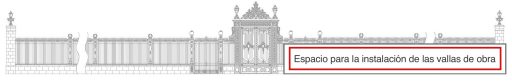 Ilustración que indica como espacio para la instalación de las vallas de obras, el lateral izquierdo de la valla exterior de la puerta principal de la Casa de Invitados del Estado.