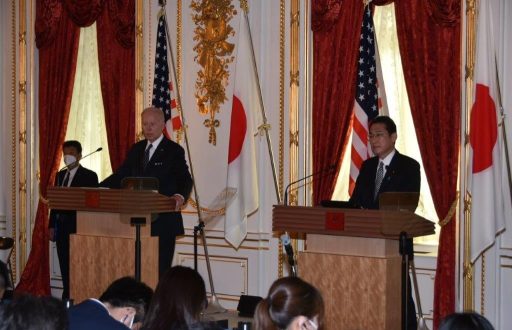 Prime Minister KISHIDA and President Biden face the media corps at their Joint Press Conference in Hagoromo-no-Ma.